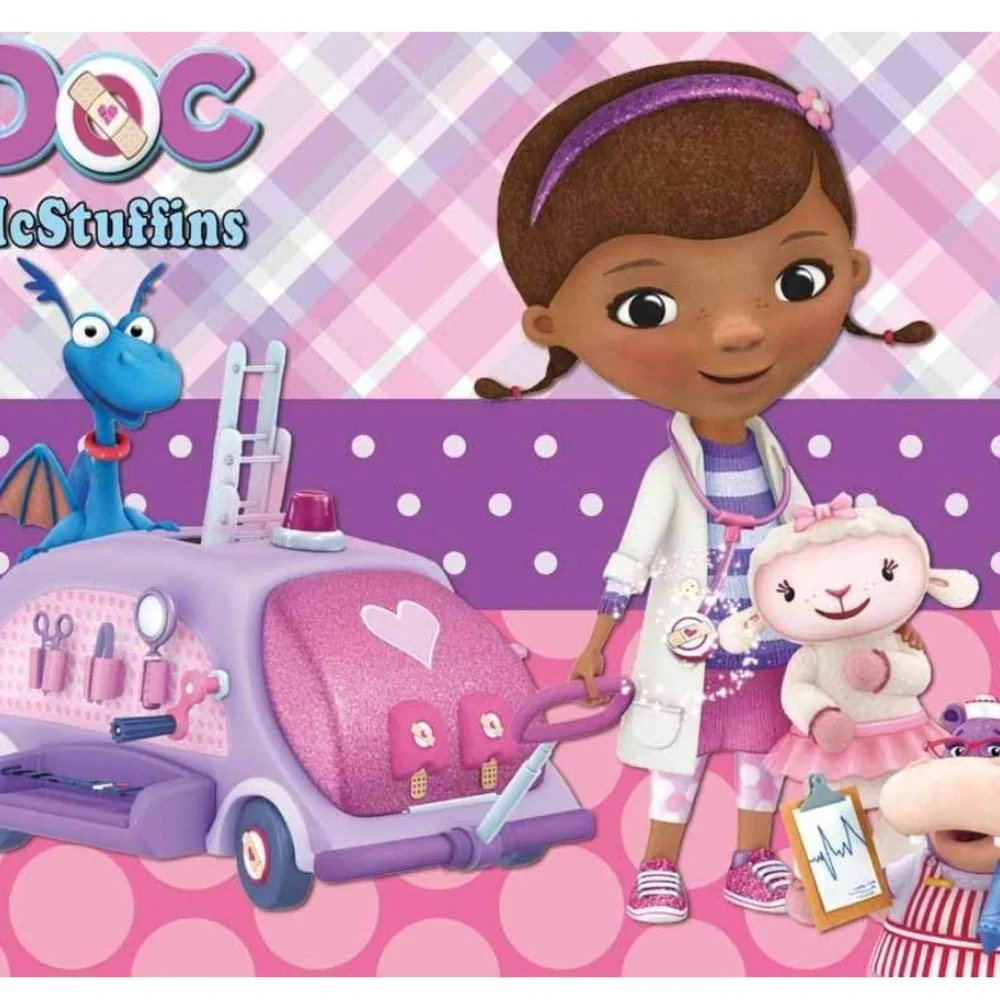Doc McMuffin backdrop,7 x5, for birthday celebration pink, purple & brown